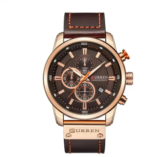 Acacia Men's Military-Style Leather Sports Watch | Quartz Chronograph Wristwatch