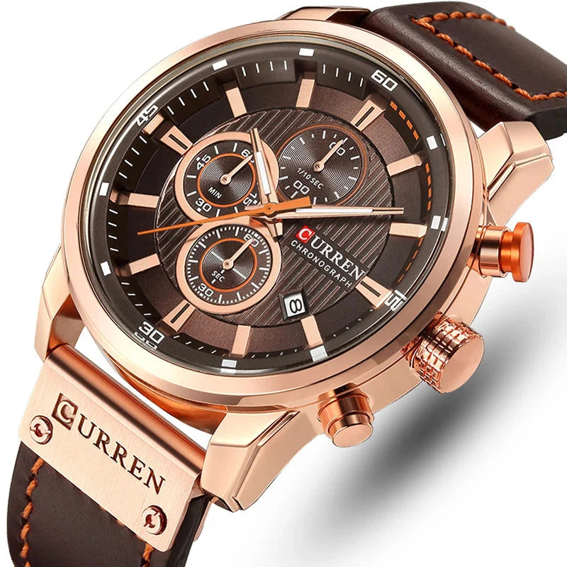 Acacia Men's Military-Style Leather Sports Watch | Quartz Chronograph Wristwatch