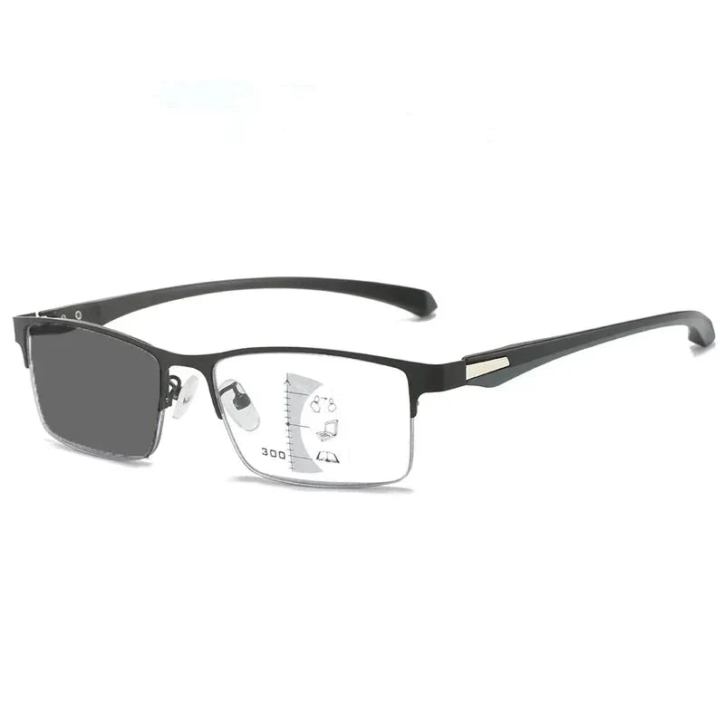 Godfrey Men's Progressive Multifocal Photochromic Reading Glasses - Anti-Blue Light Half-Frame Business Eyewear