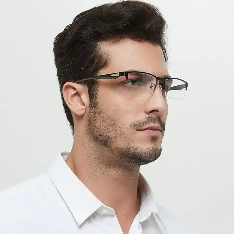 Godfrey Men's Progressive Multifocal Photochromic Reading Glasses - Anti-Blue Light Half-Frame Business Eyewear