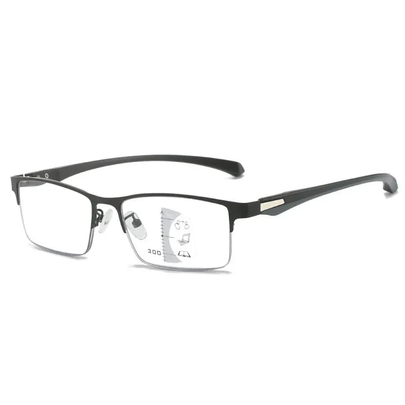 Godfrey Men's Progressive Multifocal Photochromic Reading Glasses - Anti-Blue Light Half-Frame Business Eyewear