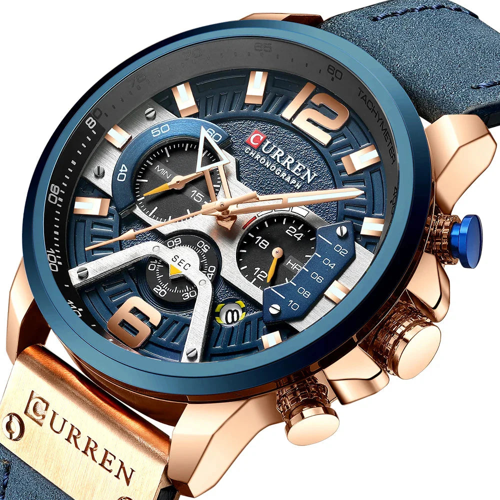 Alder Men's Luxury Chronograph Watch | Casual Sport Style with Military Leather