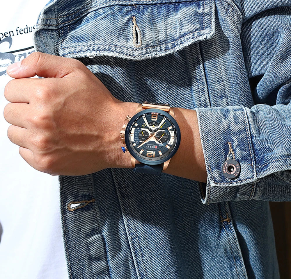 Alder Men's Luxury Chronograph Watch | Casual Sport Style with Military Leather