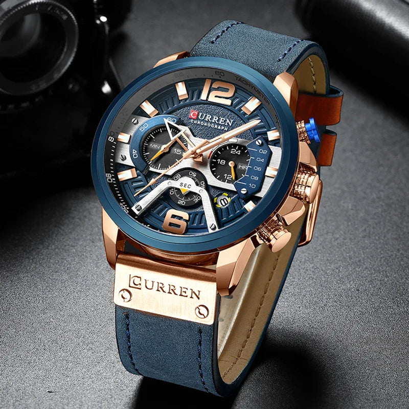 Alder Men's Luxury Chronograph Watch | Casual Sport Style with Military Leather