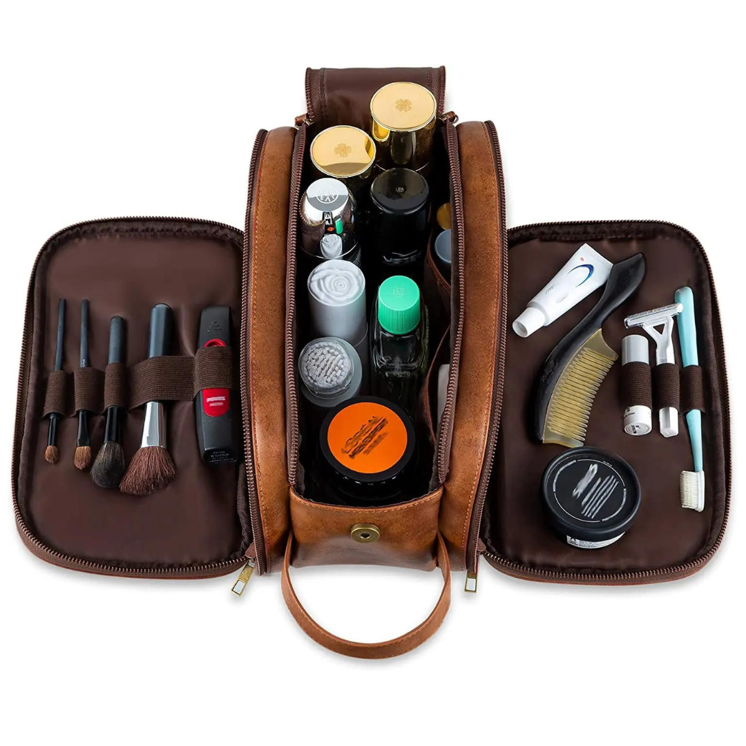 Men's Leather Travel Organizer - Waterproof Executive Toiletry Bag