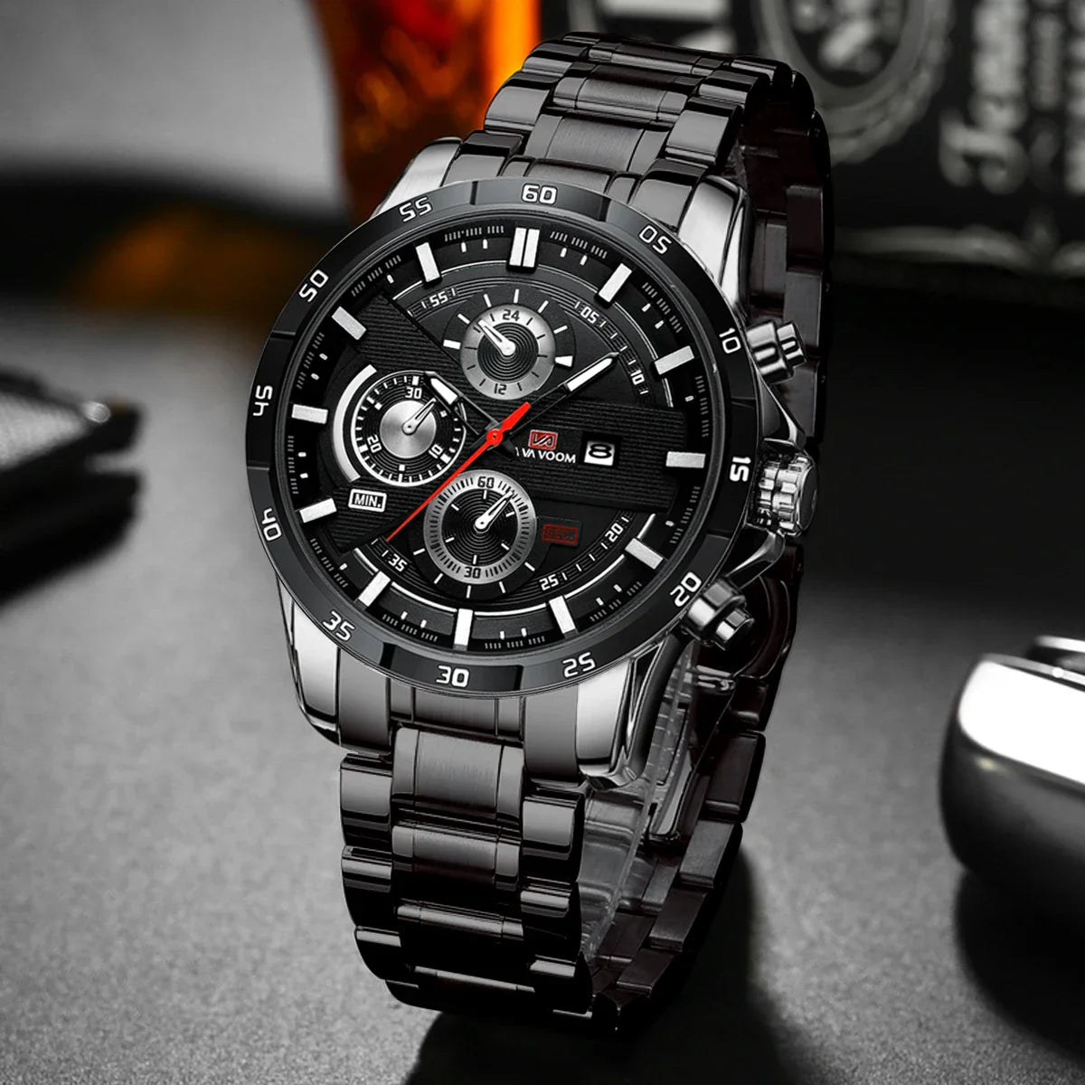 Bruce | Men's 46mm Leather Racing-Inspired Sports Watch - Casual Fashion Statement