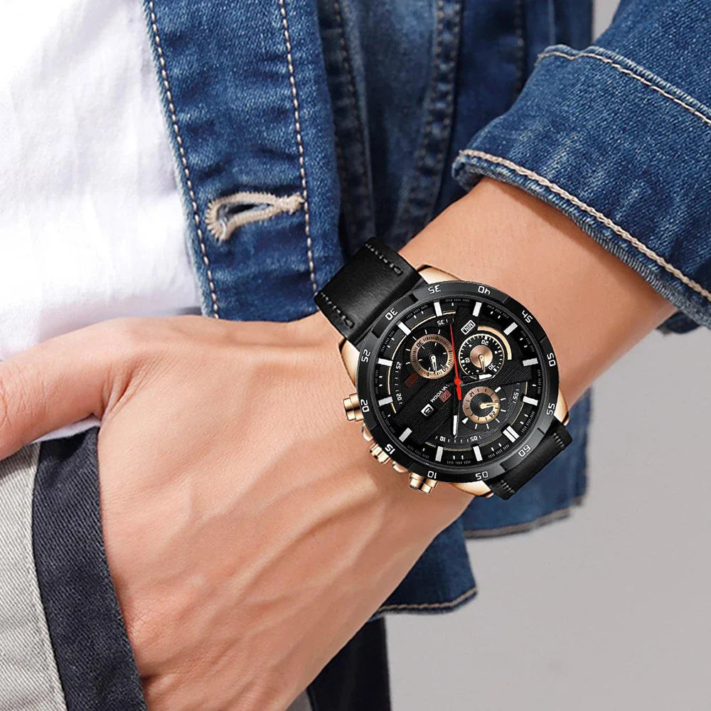 Bruce | Men's 46mm Leather Racing-Inspired Sports Watch - Casual Fashion Statement