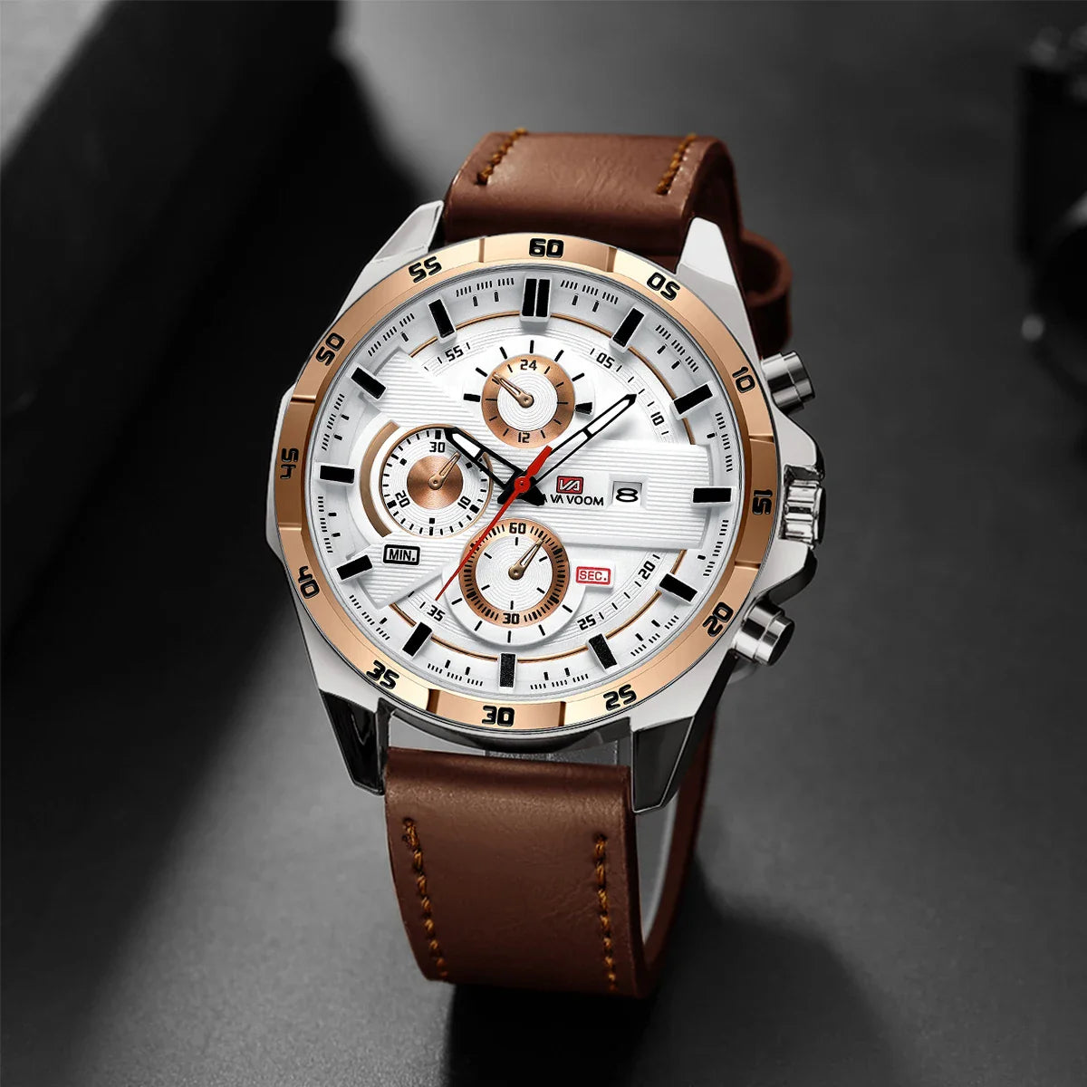 Bruce | Men's 46mm Leather Racing-Inspired Sports Watch - Casual Fashion Statement