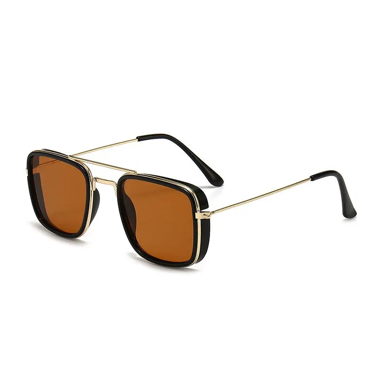 Houston Men's Vintage Square Sunglasses - Metal Small Frame with UV Protection