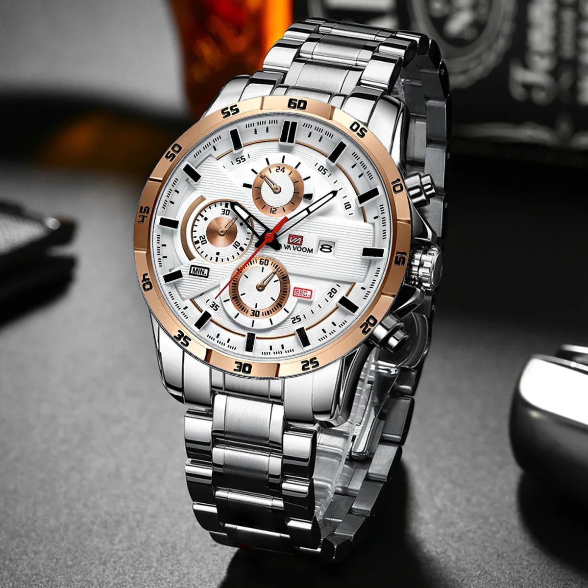 Bruce | Men's 46mm Leather Racing-Inspired Sports Watch - Casual Fashion Statement