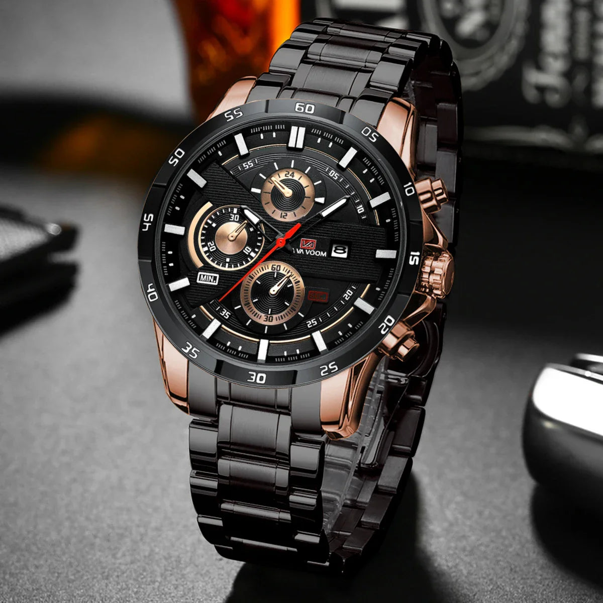 Bruce | Men's 46mm Leather Racing-Inspired Sports Watch - Casual Fashion Statement