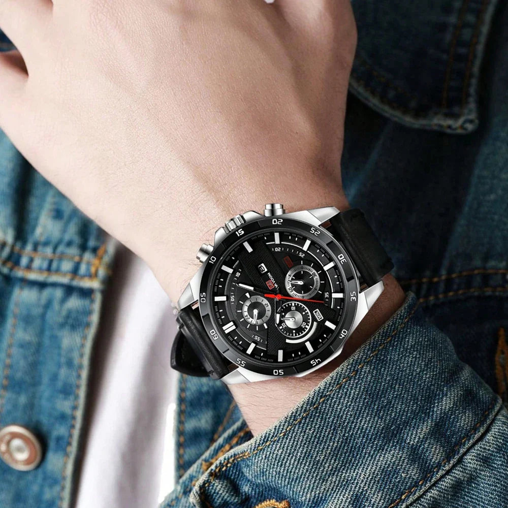 Bruce | Men's 46mm Leather Racing-Inspired Sports Watch - Casual Fashion Statement