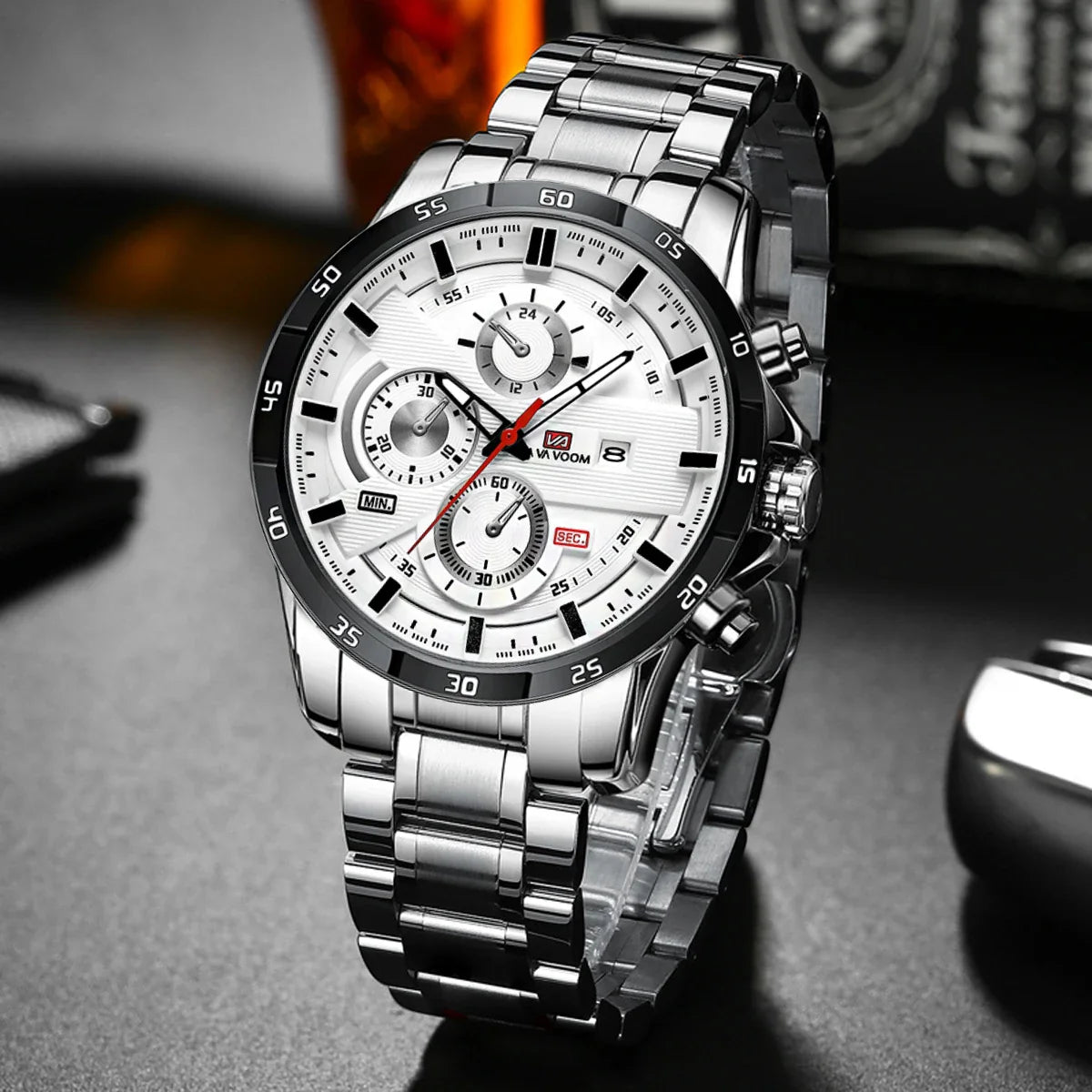 Bruce | Men's 46mm Leather Racing-Inspired Sports Watch - Casual Fashion Statement