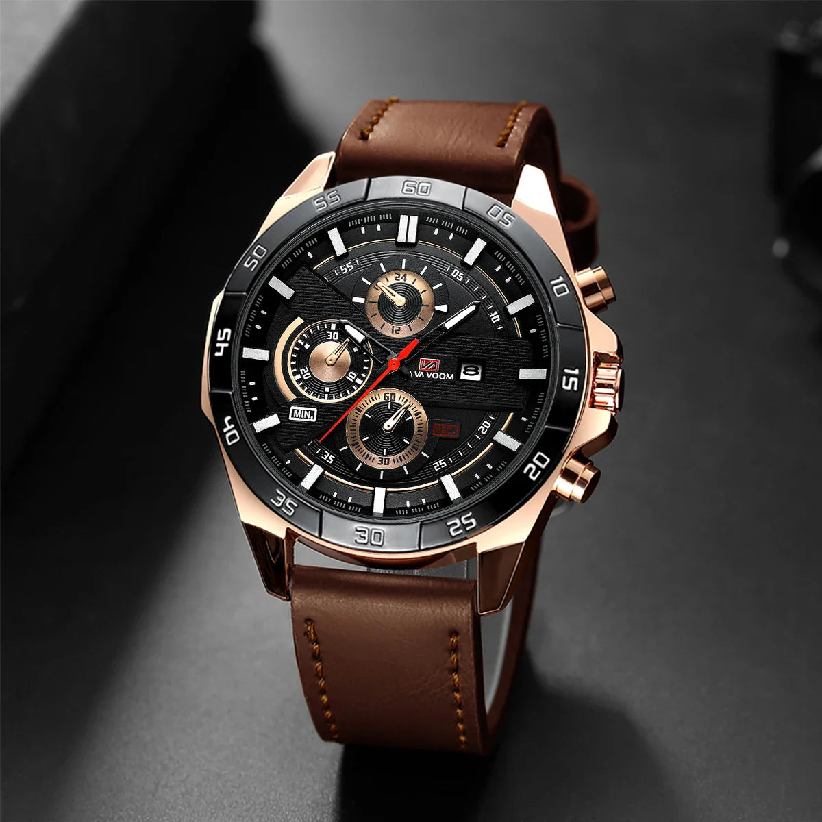 Bruce | Men's 46mm Leather Racing-Inspired Sports Watch - Casual Fashion Statement