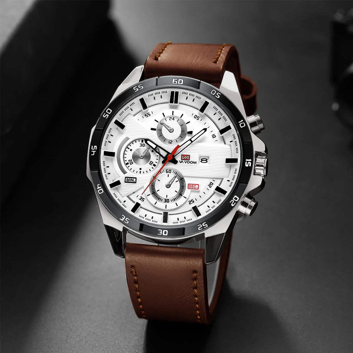 Bruce | Men's 46mm Leather Racing-Inspired Sports Watch - Casual Fashion Statement