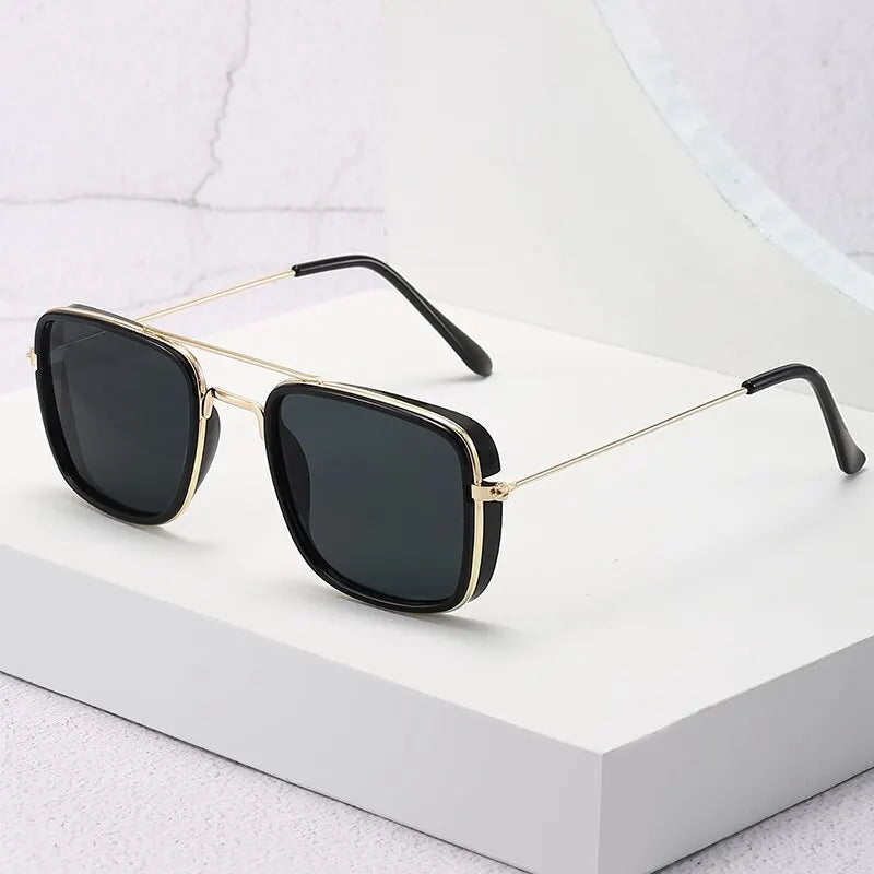 Houston Men's Vintage Square Sunglasses - Metal Small Frame with UV Protection