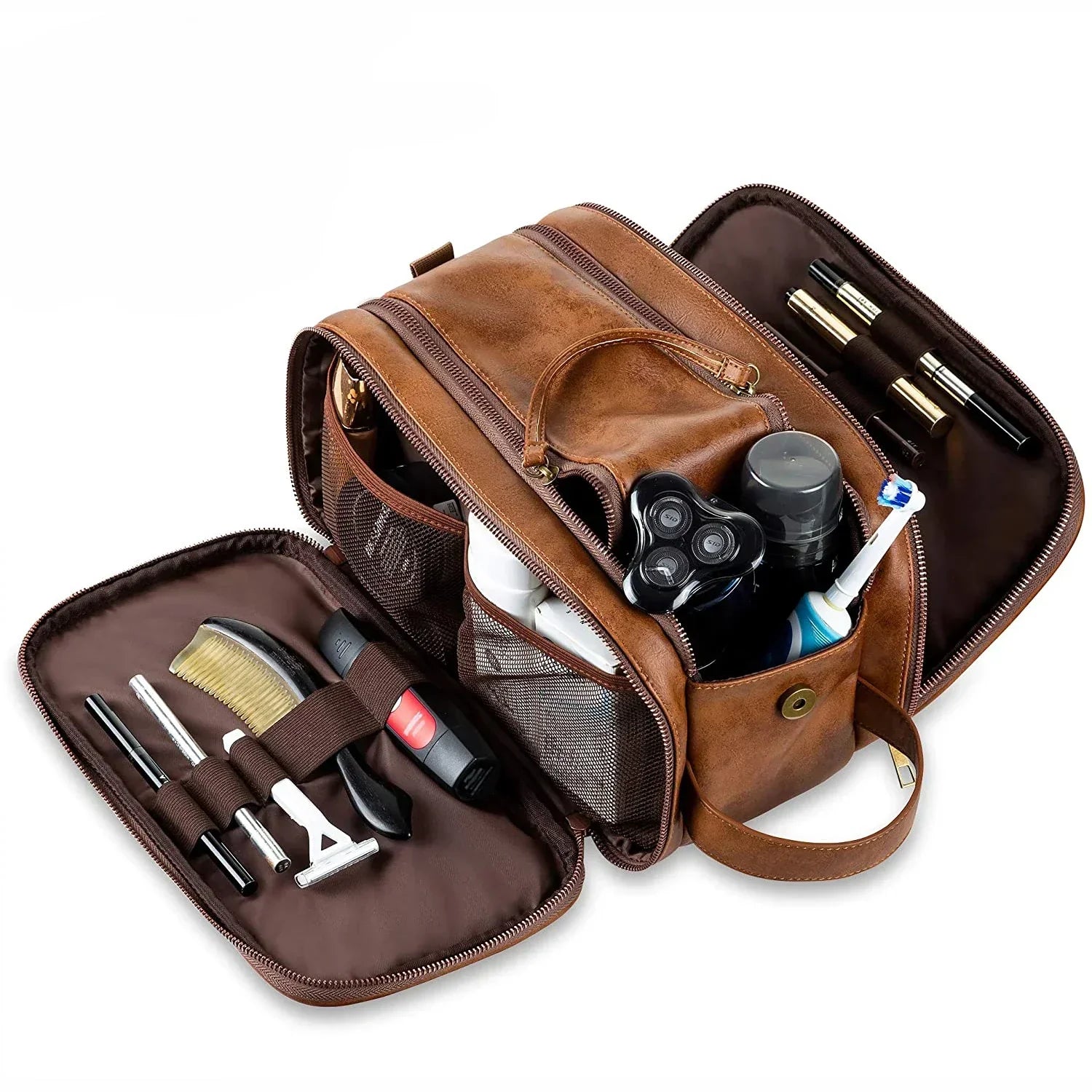 Men's Leather Travel Organizer - Waterproof Executive Toiletry Bag